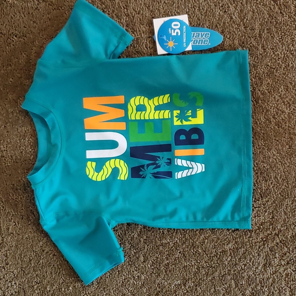 Baby Boys Wave Zone SUMMER VIBES Short Sleeve Rashguard Shirt Size 18 24 mo NWT